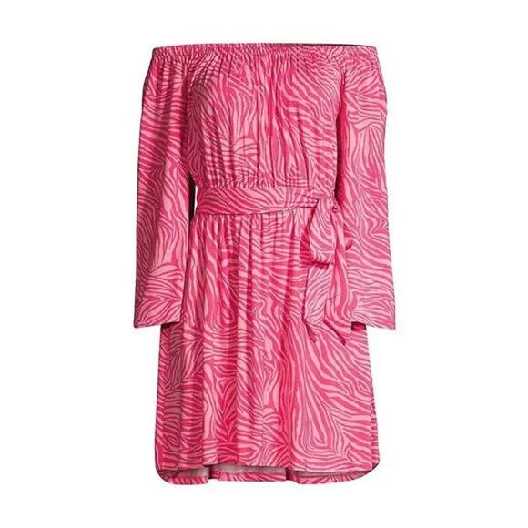 Michael Michael Kors Zebra-Print Off-The-Shoulder Dress Size XXL - Picture 2 of 11